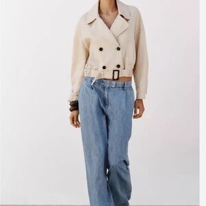 Zara Women's Cream Double-Breasted Jacket
